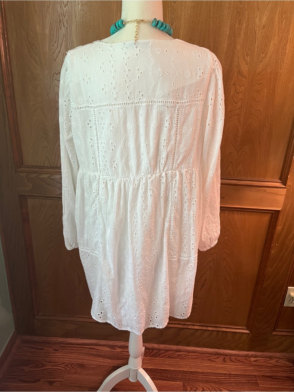 Sz XL Zara White Eyelet Vneck Long Sleeve Mini Dress - Picture 13 of 16